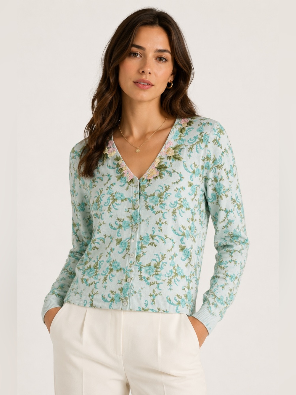 Fairycore Floral Sequin Cardigan Embroidered Beaded Whimsical Feminine Garden